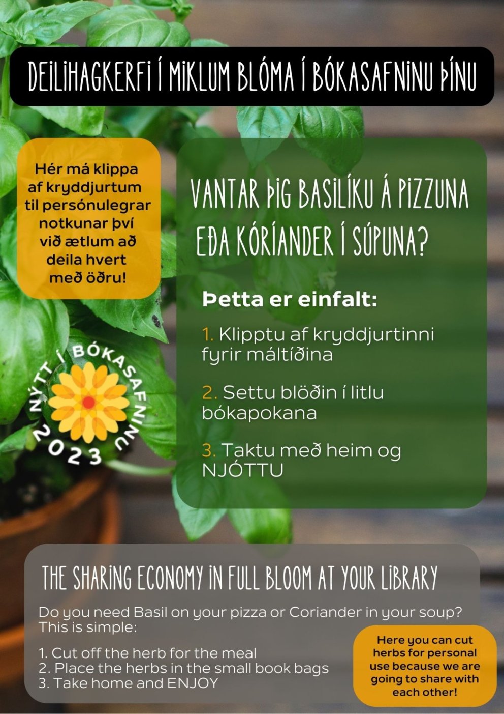 Bókasafnið í blóma