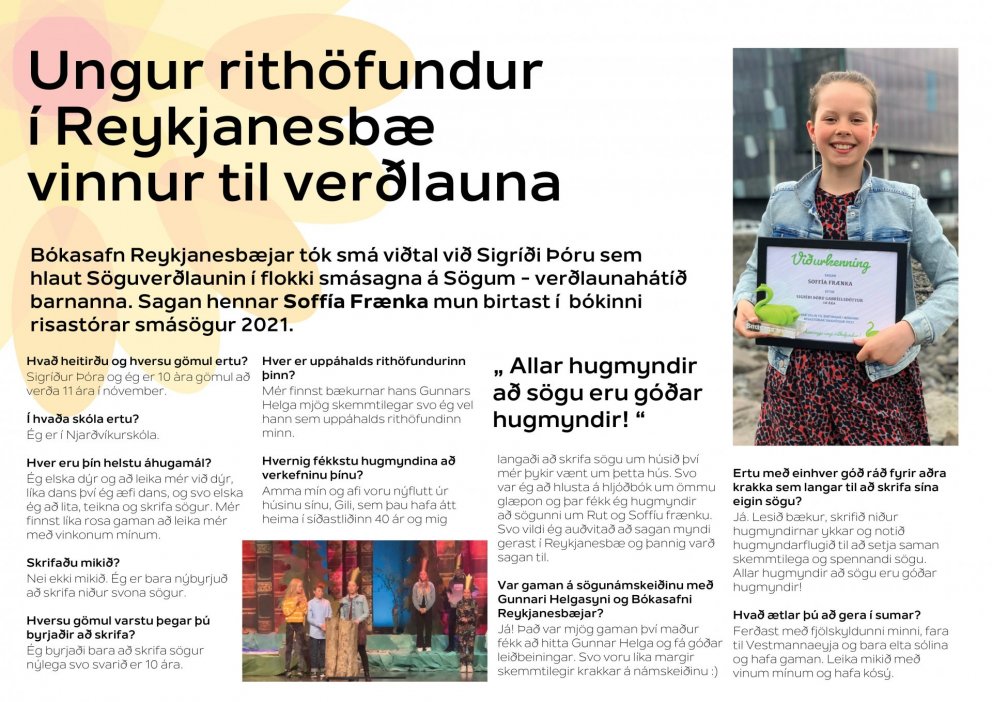 Ungur rithöfundur í Reykjanesbæ vinnur til verðlauna