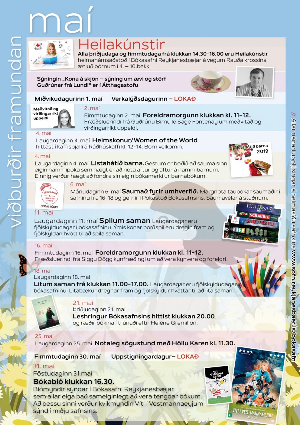 Dagskrá bókasafnsins í maí 2019